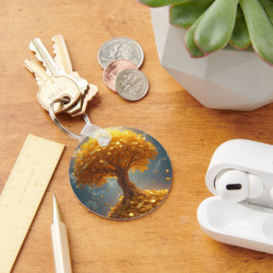 Golden money tree gold coins key ring