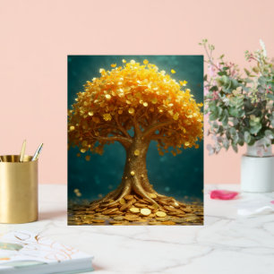 Golden money tree gold coins money dinero happy acrylic sign