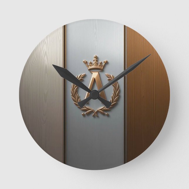 Golden Monogram Emblem A Round Clock (Front)