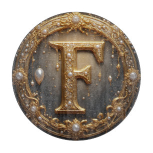 Golden Monogram Initial Letter F Cutting Board