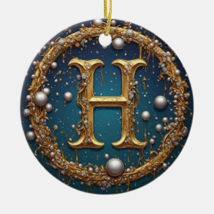 Golden Monogram Initial Letter H Ceramic Tree Decoration
