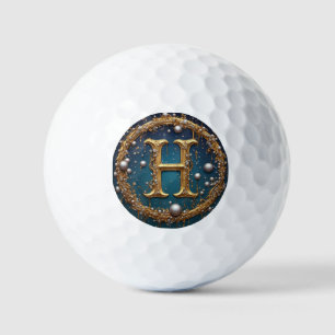 Golden Monogram Initial Letter H Golf Balls