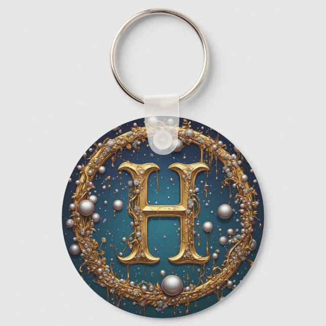 Golden Monogram Initial Letter H Key Ring (Front)