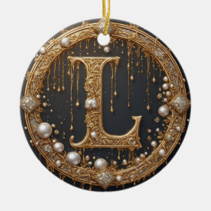 Golden Monogram Initial Letter L Ceramic Tree Decoration