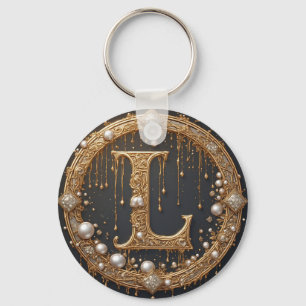 Golden Monogram Initial Letter L Key Ring