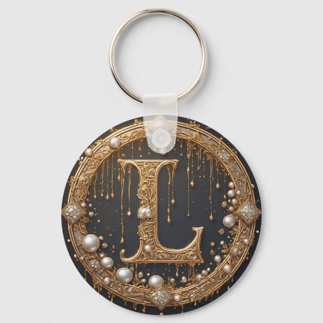 Golden Monogram Initial Letter L Key Ring (Front)