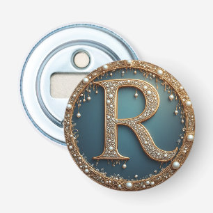 Golden Monogram Initial Letter R Bottle Opener