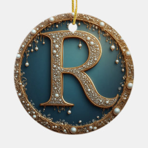 Golden Monogram Initial Letter R Ceramic Tree Decoration
