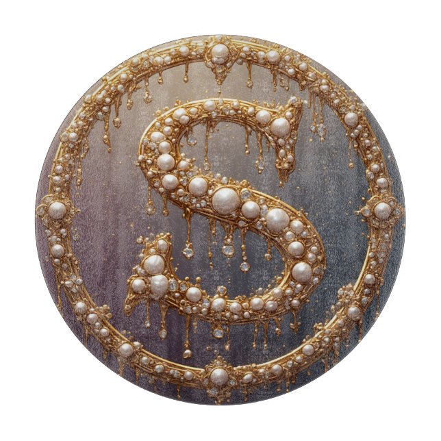 Golden Monogram Initial Letter S Cutting Board (Front)