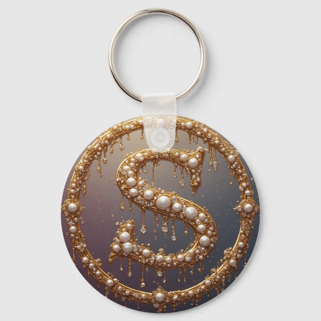 Golden Monogram Initial Letter S Key Ring (Front)