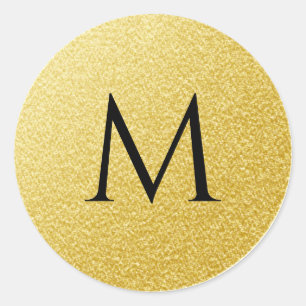 Golden Monogram Letter Gold Glitter Sparkle  Classic Round Sticker