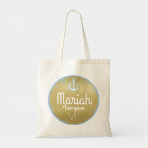 golden monogram nautical & personalised tote bag