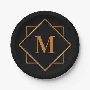 Golden Monogram Paper Plate