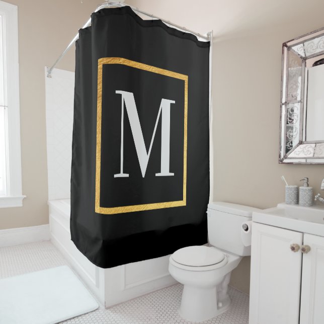 Golden Monogram Shower Curtain (In Situ)