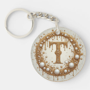 Golden Monogram T Initial Jewellery Motif Gift Key Ring