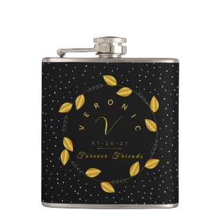 Golden Monogram Wreath – Forever Friends Hip Flask