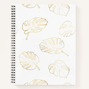 Golden Monstera Leaves Pattern Notebook