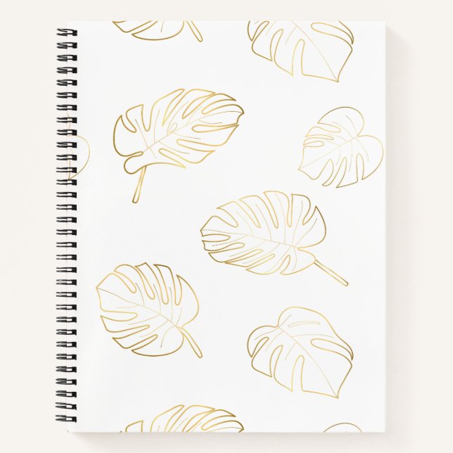 Golden Monstera Leaves Pattern Notebook (Front)