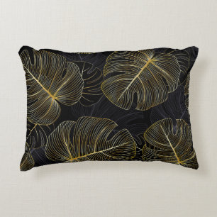 Golden monstera leaves, romantic seamless floral. decorative cushion