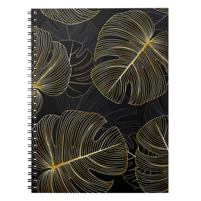 Golden monstera leaves, romantic seamless floral. notebook (Front)