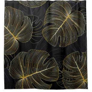 Golden monstera leaves, romantic seamless floral. shower curtain