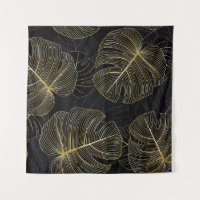 Golden monstera leaves, romantic seamless floral.