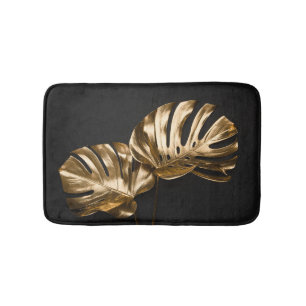 Golden Monstera: Luxurious Artistic Composition Bath Mat
