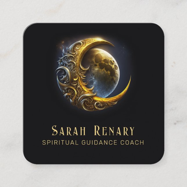 Golden Moon Astrology Teacher Coach Spiritual Square Business Card (Front)