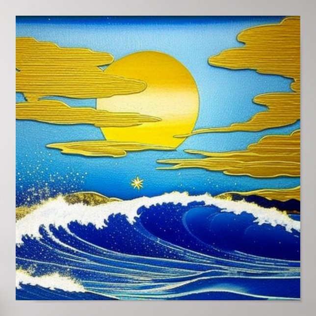 Golden Moon at Sea Poster (Front)
