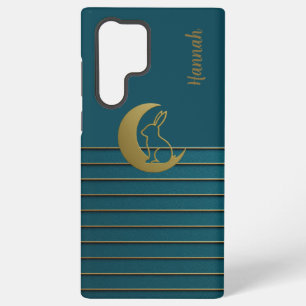 Golden Moon & Bunny on Teal Phone Case