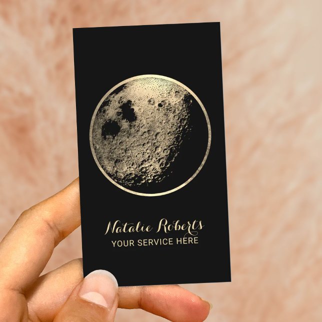 Golden Moon Elegant Black & Gold Beauty Salon Business Card (Creator Uploaded)