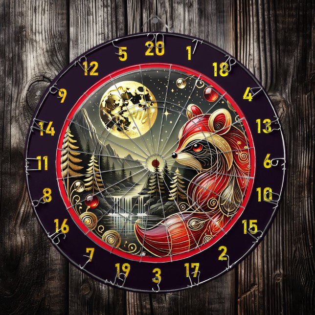 Golden Moon Highlights Bold Red Racoon Dartboard (Creator Uploaded)