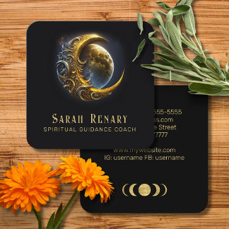 Golden Moon Lunar Teacher Coach Spiritual Square Business Card