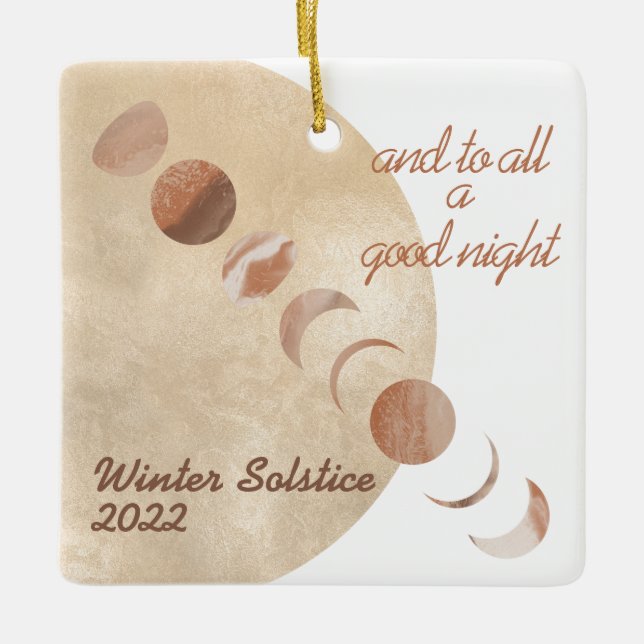 Golden Moon Phases Winter Solstice Ceramic Ornament (Front)