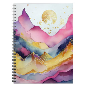 Golden Moon Watercolor Mountain Notebook