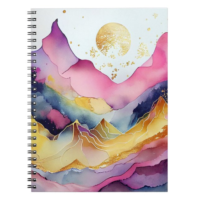Golden Moon Watercolor Mountain Notebook (Front)