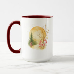 Golden Moon Winter Floral Art Combo Mug