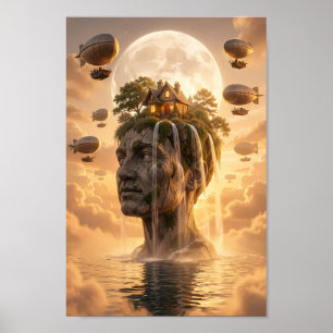 Golden Moonlit Skyhaven Dreamscape Poster