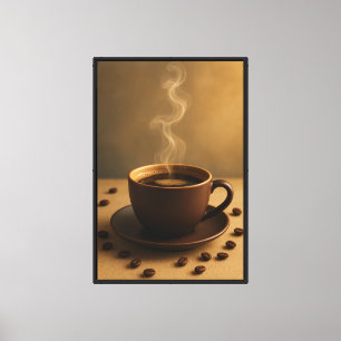 Golden Morning Brew – Cozy Coffee Steam Art Canvas Print
