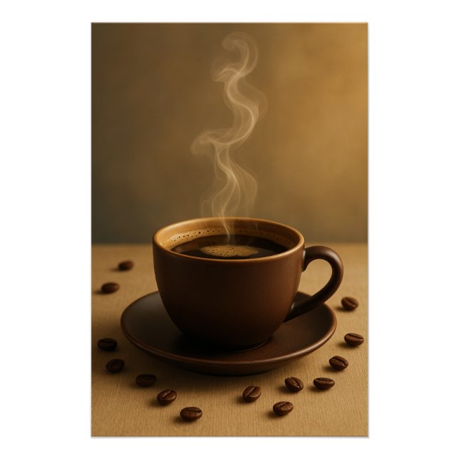 Golden Morning Brew – Cozy Coffee Steam Art Poster (Front)
