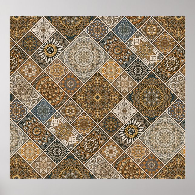 Golden Moroccan: Geometric Vintage Pattern Poster (Front)