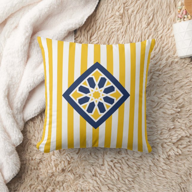 Golden Moroccan Zellige Flower Symbol  Cushion (Blanket)