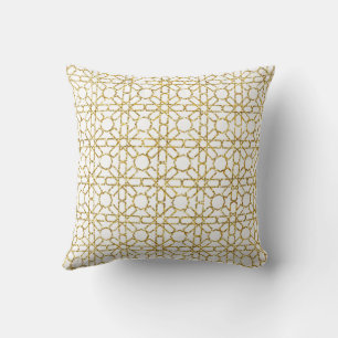 Golden Moroccan Zellige Pattern Art (Zelij) Cushion