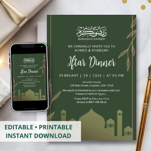 Golden Mosque Silhouette Iftar Dinner Invitation