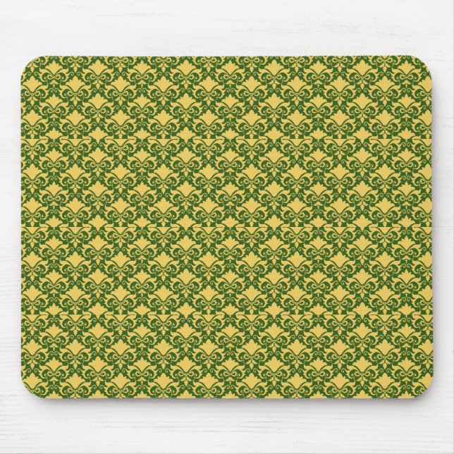 Golden Moss Damask Bows Mouse Mat (Front)