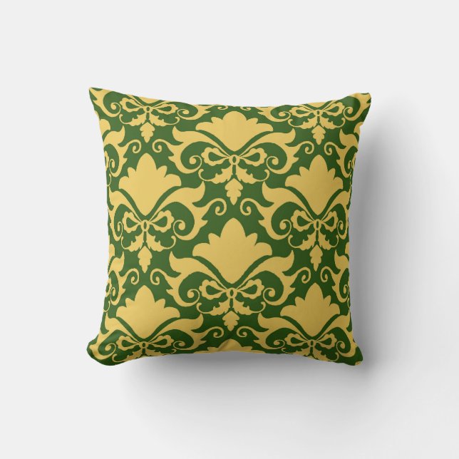 Golden Moss Damask Bows Reversible Cushion (Front)