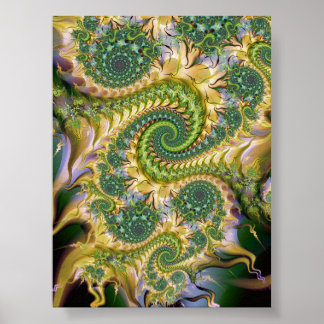 Golden Moss Spiral Fractal Abstract Art Poster