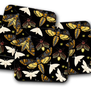 Golden Moth Elegance Luxe Insect Cork Coasters
