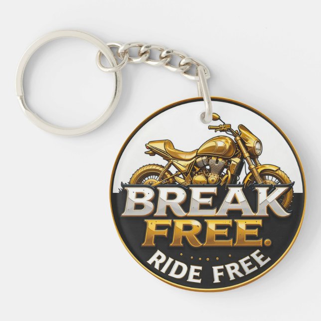 Golden Motorcycle Emblem with Bold Text Key Ring (Front)