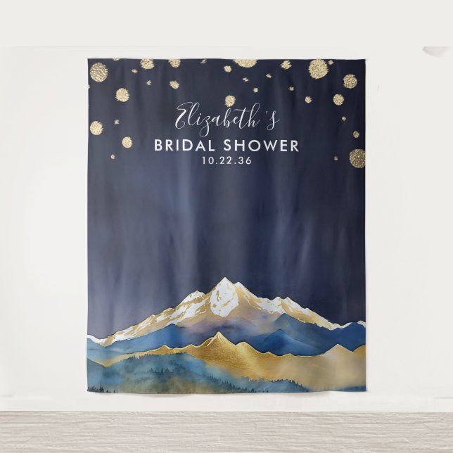 Golden Mountain Bridal Shower Photo Booth Backdrop Tapestry (Front)